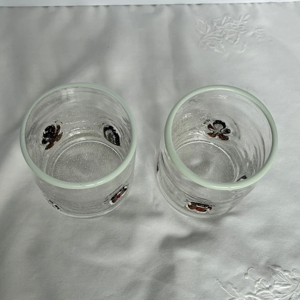 Pottery Barn Icon Tumbler Set Gingerbread Man Seeded Glass Holiday Xmas Cottage
